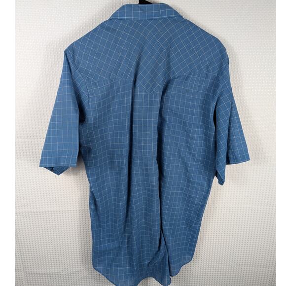 Roebucks Tall L Pearl Snap Shirt Mens Blue Plaid Western Cowboy Rodeo Vintage - Picture 4 of 4
